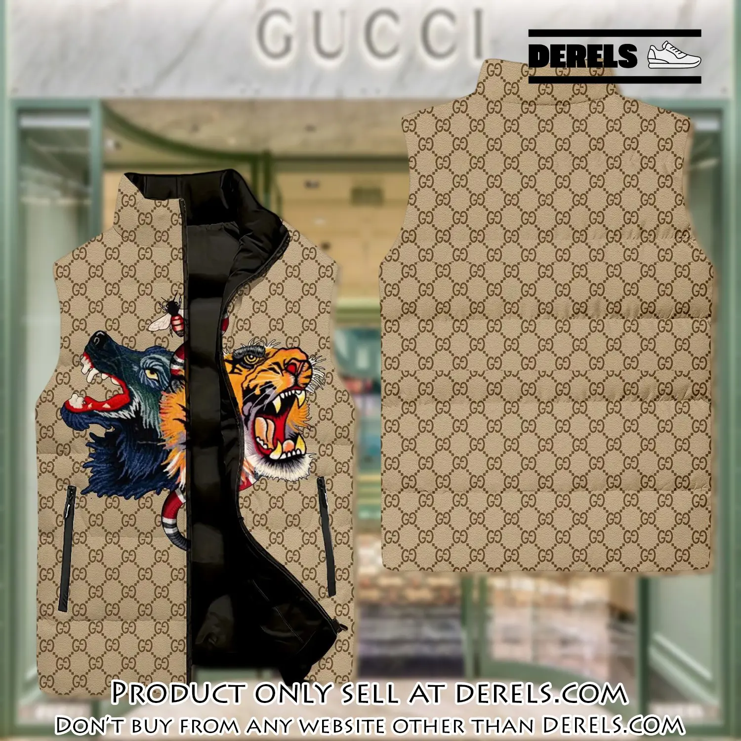 Gucci tiger & wolf luxury brand 3d sleeveless down jacket dr3049736